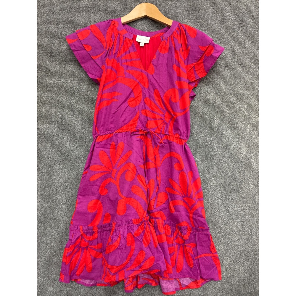 Sugarlips Pink Red Tropical Leaf Print Flutter Sleeve Mini Dress Small